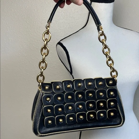 Leather Maxx New York Black and Gold chain Studded Shoulder Bag - Picture 9 of 17
